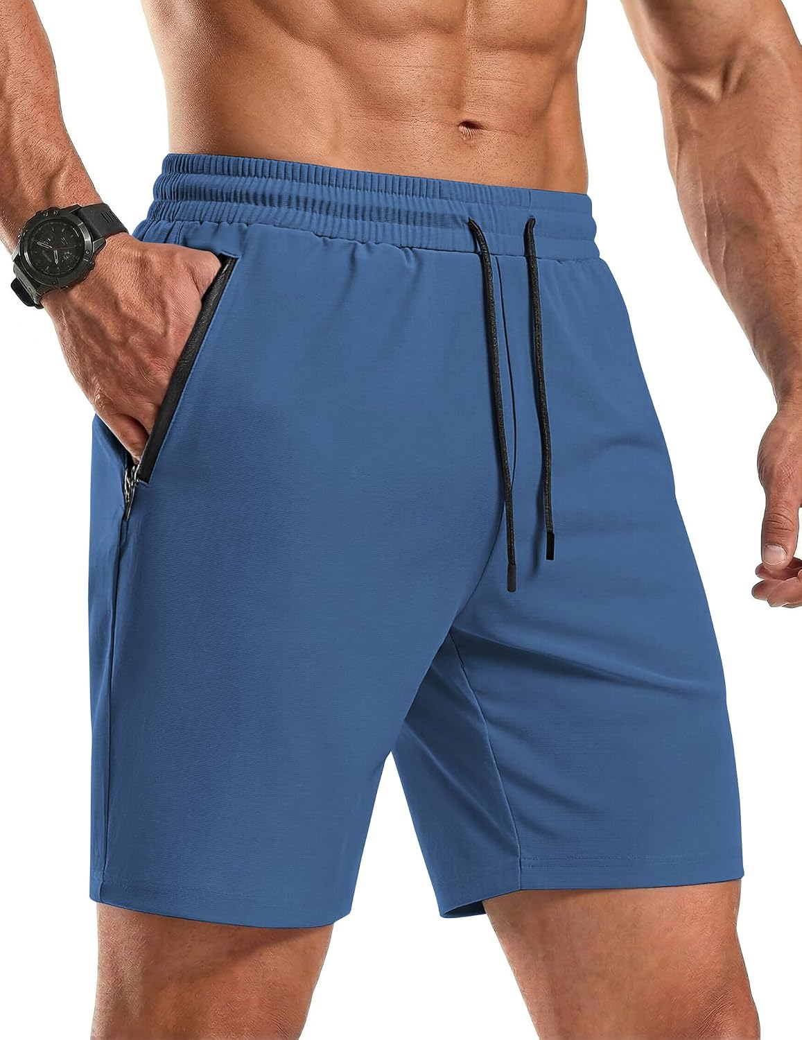 Men's Gym Workout Shorts Quick Dry Athletic Loose-Fit Lightweight Running Shorts with Zipper Pockets