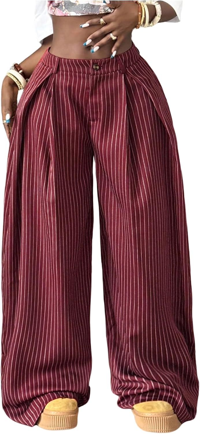 Women's Barrel Pleated Oversized Wide Leg Cargo Pants | Low Rise Baggy Fit, Business Casual Outfits, Spring Fall, Drop Waist Trousers