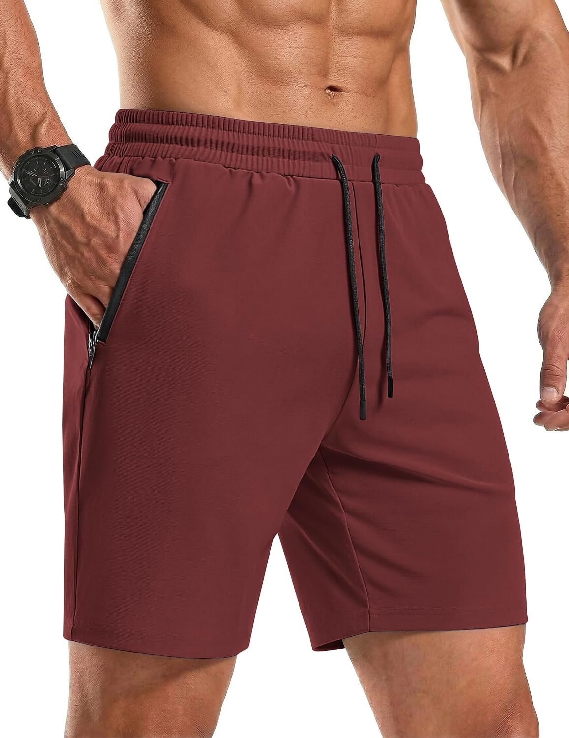 Men's Gym Workout Shorts Quick Dry Athletic Loose-Fit Lightweight Running Shorts with Zipper Pockets