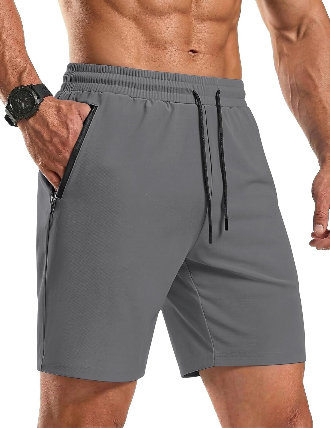 Men's Gym Workout Shorts Quick Dry Athletic Loose-Fit Lightweight Running Shorts with Zipper Pockets