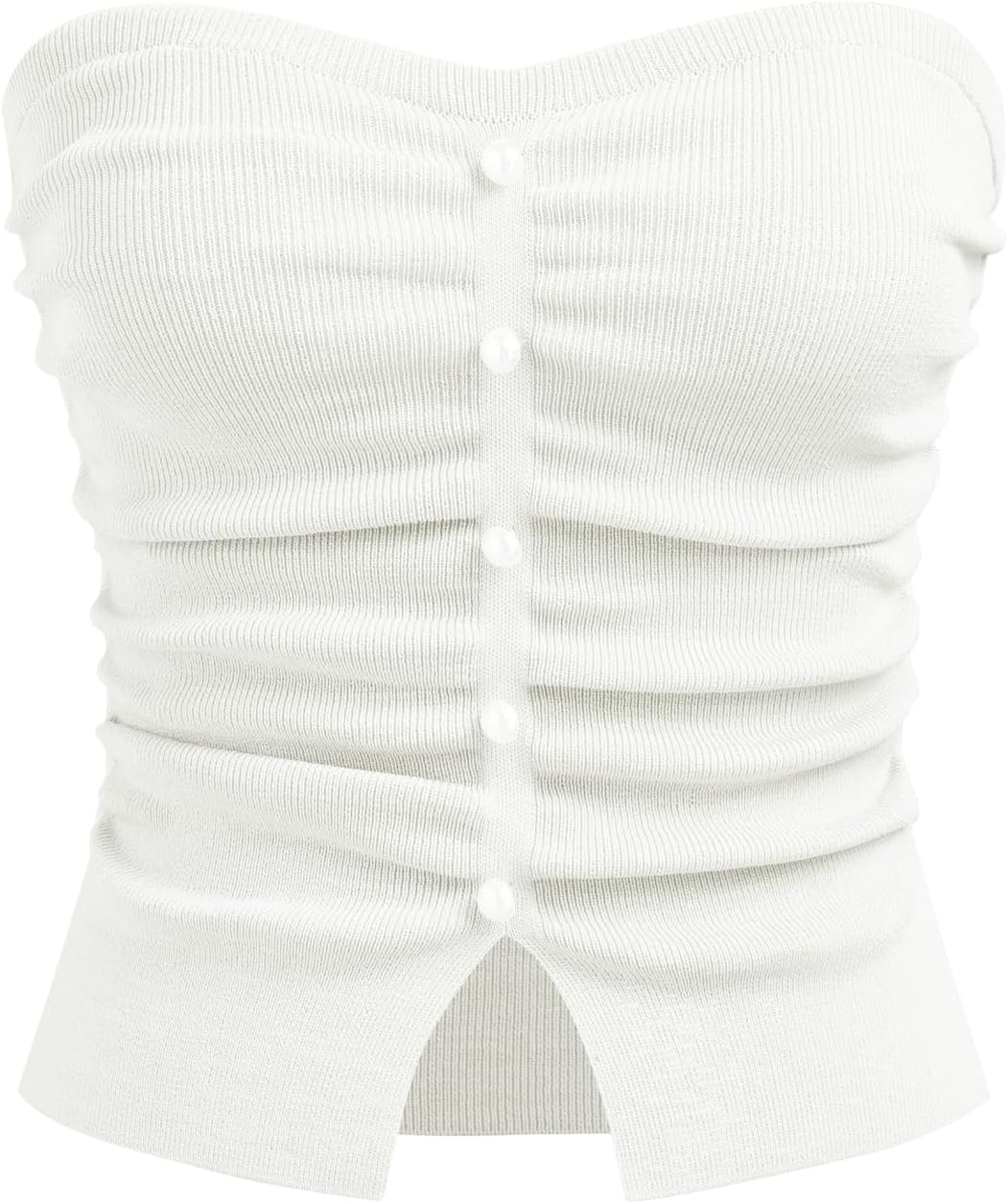 Faux Pearl Tube Tops for Women Crop Knit Split Hem Ruched Going Out Tops Cute Summer Outfits Y2K