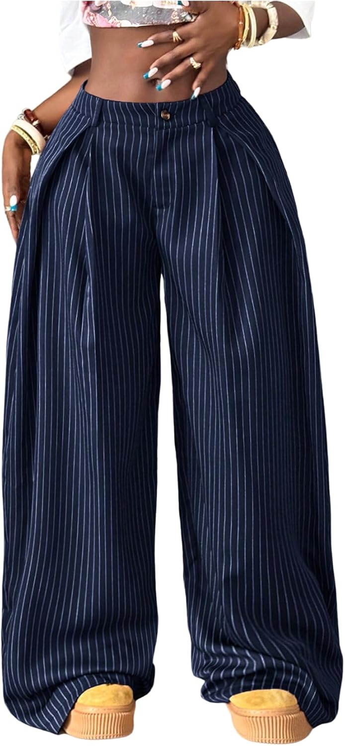 Women's Barrel Pleated Oversized Wide Leg Cargo Pants | Low Rise Baggy Fit, Business Casual Outfits, Spring Fall, Drop Waist Trousers