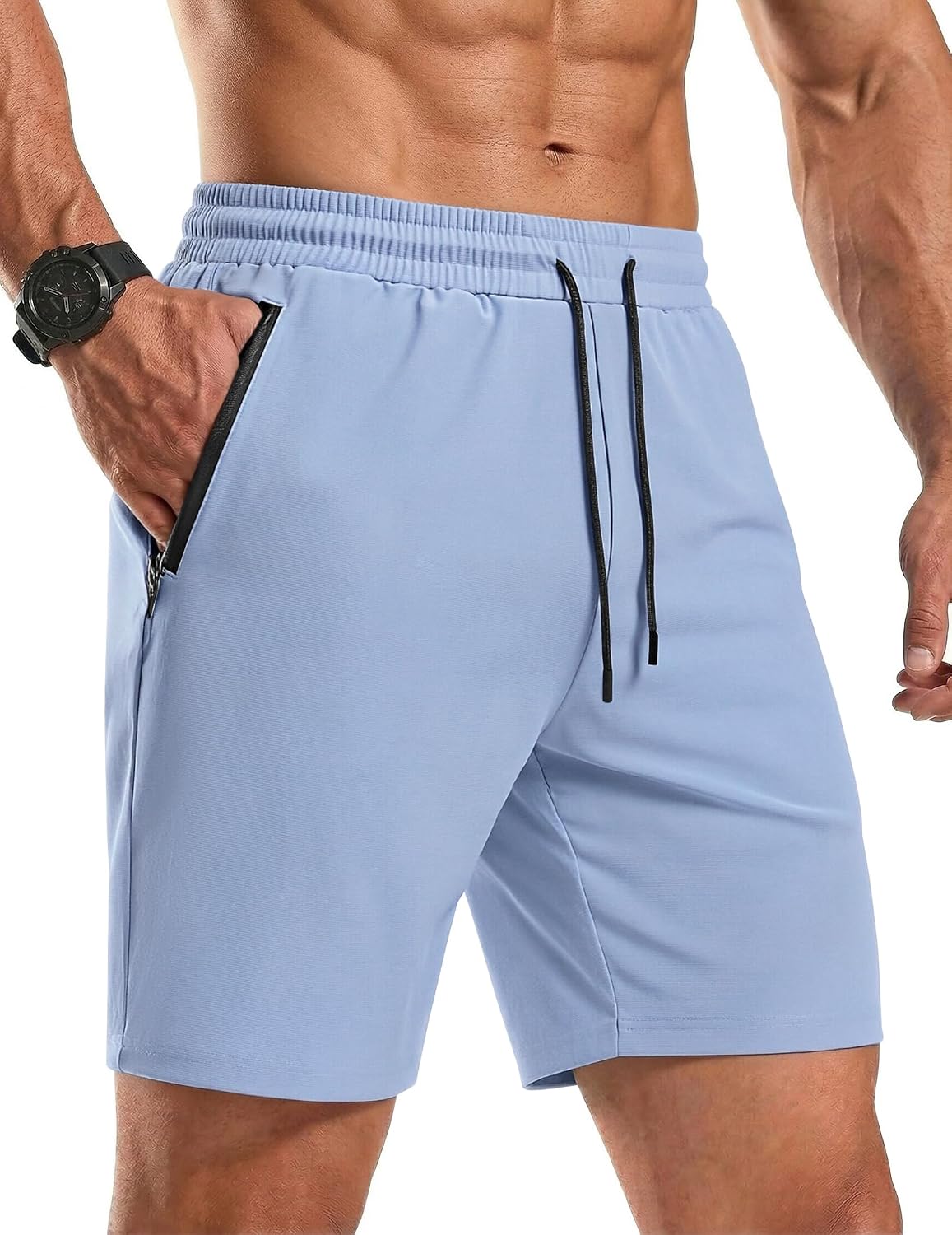 Men's Gym Workout Shorts Quick Dry Athletic Loose-Fit Lightweight Running Shorts with Zipper Pockets