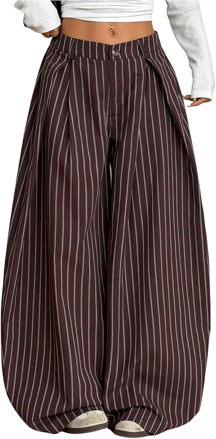Women's Barrel Pleated Oversized Wide Leg Cargo Pants | Low Rise Baggy Fit, Business Casual Outfits, Spring Fall, Drop Waist Trousers