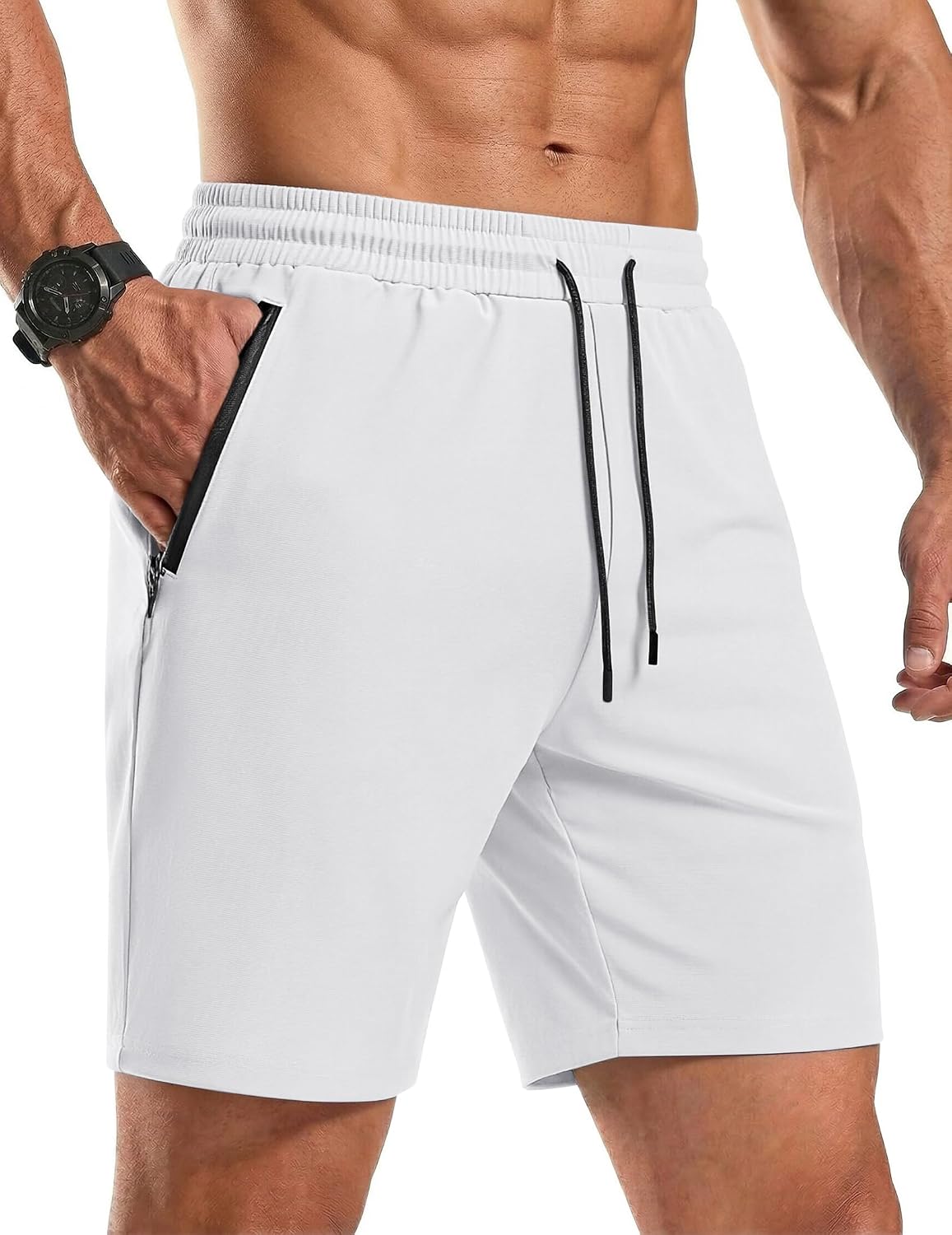 Men's Gym Workout Shorts Quick Dry Athletic Loose-Fit Lightweight Running Shorts with Zipper Pockets