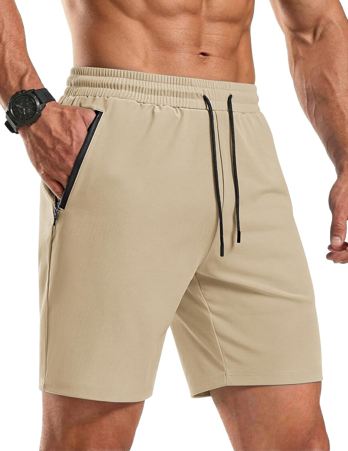 Men's Gym Workout Shorts Quick Dry Athletic Loose-Fit Lightweight Running Shorts with Zipper Pockets