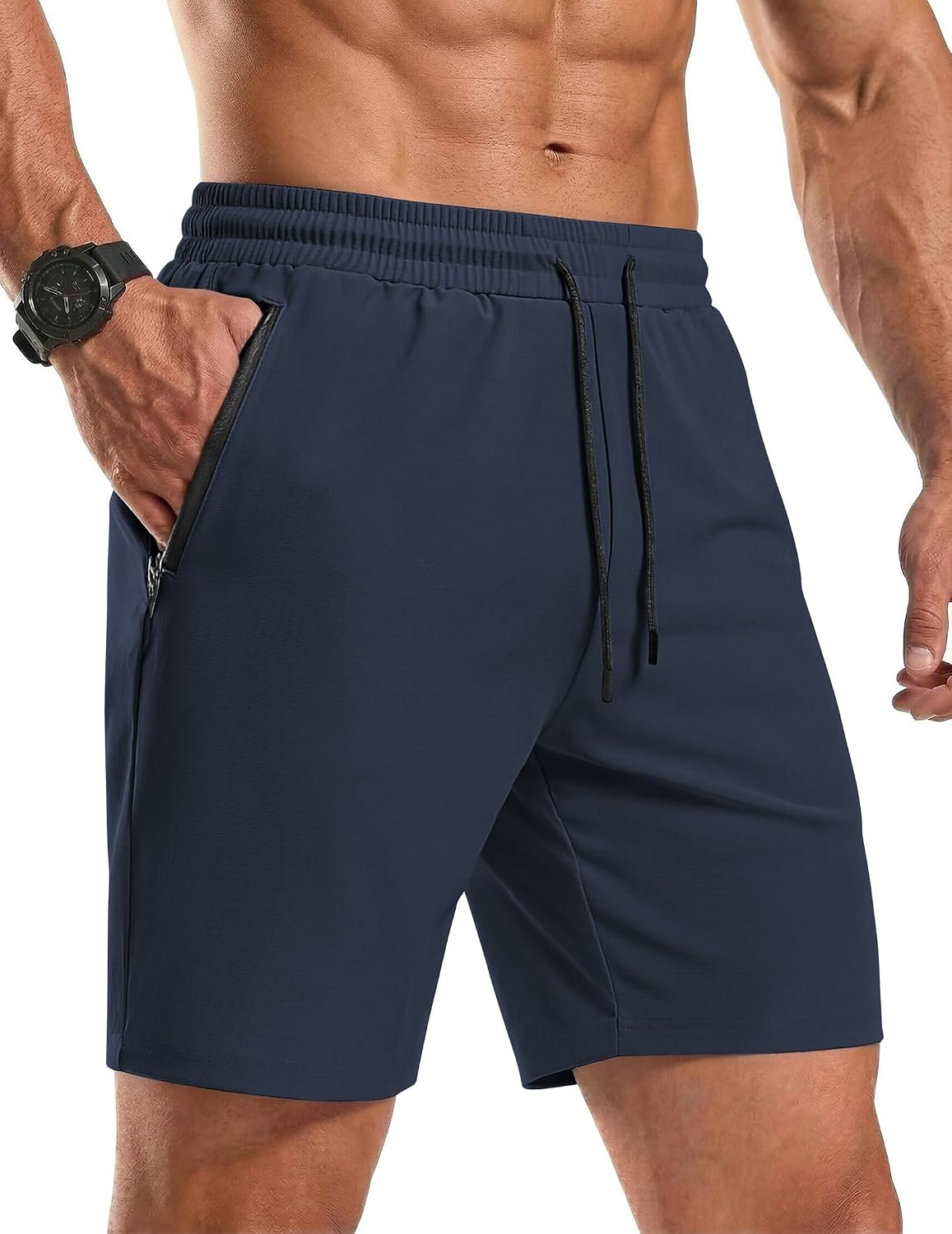 Men's Gym Workout Shorts Quick Dry Athletic Loose-Fit Lightweight Running Shorts with Zipper Pockets