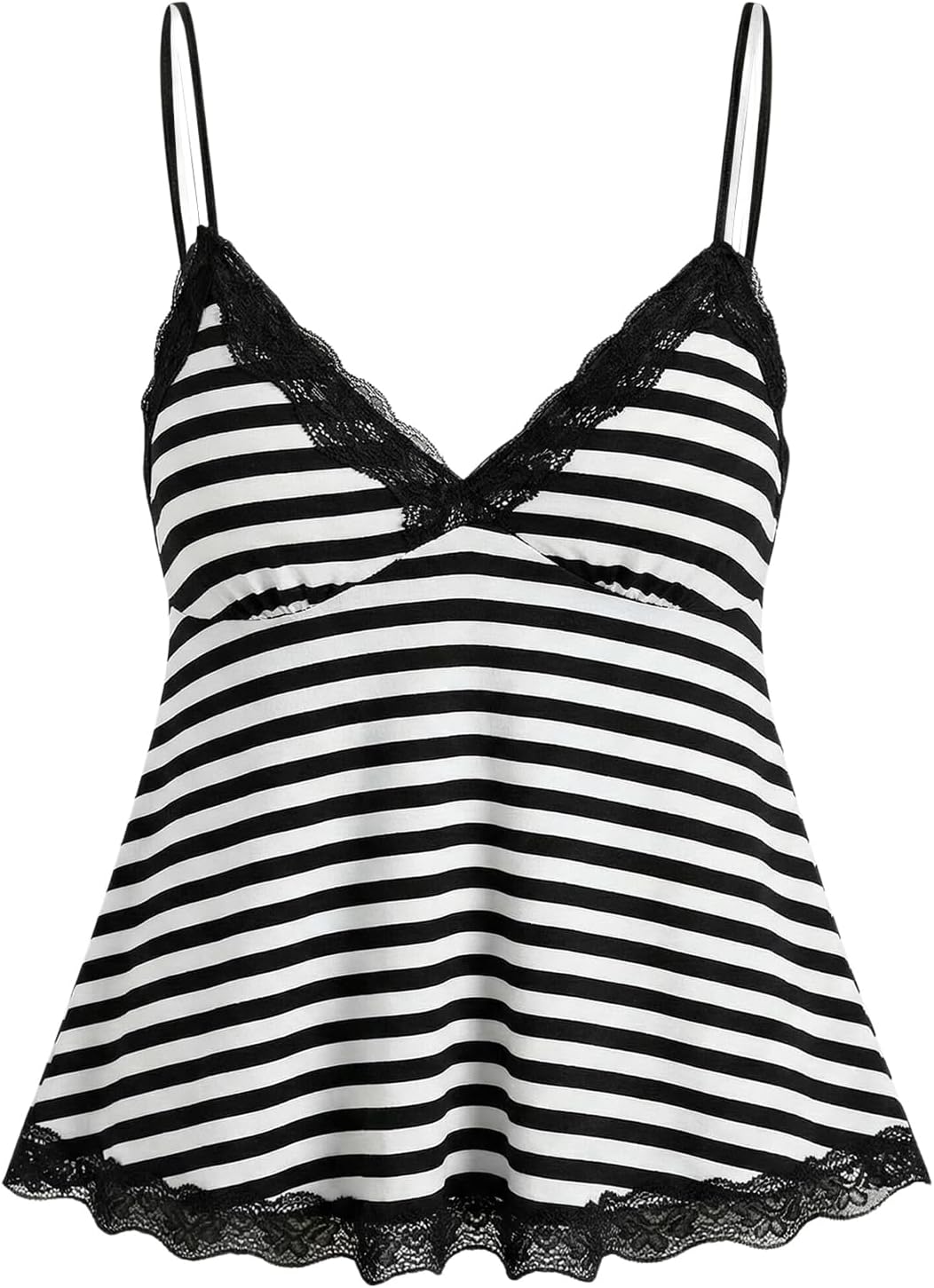 Womens Y2K Lace Cami Sleeveless Striped Spaghetti Strap Camisole Gothic Babydoll Tops
