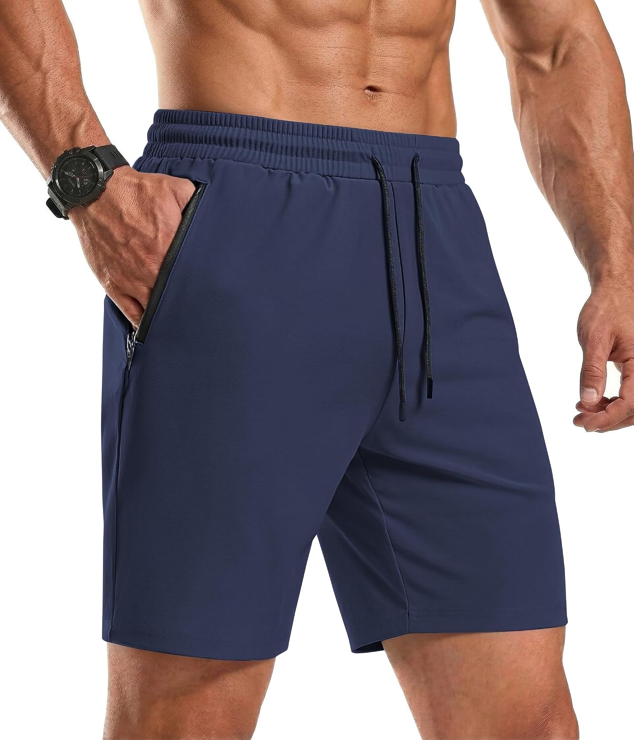 Men's Gym Workout Shorts Quick Dry Athletic Loose-Fit Lightweight Running Shorts with Zipper Pockets