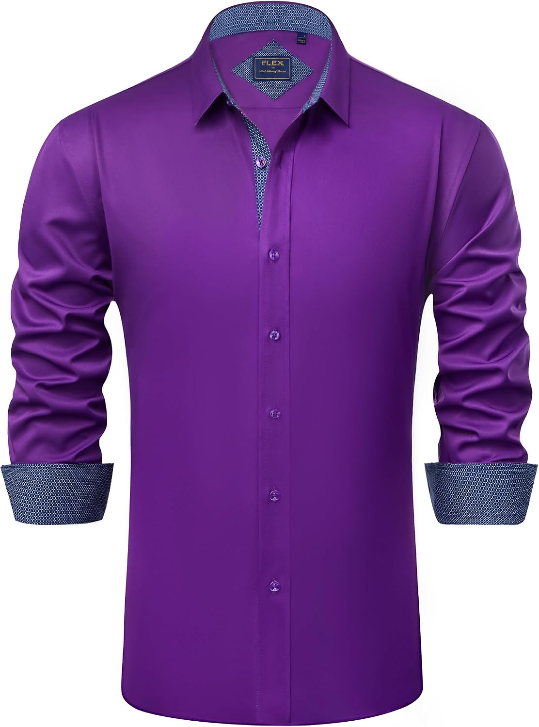 Men's Casual Long Sleeve Stretch Dress Shirt Wrinkle-Free Regular Fit Button Down Shirts