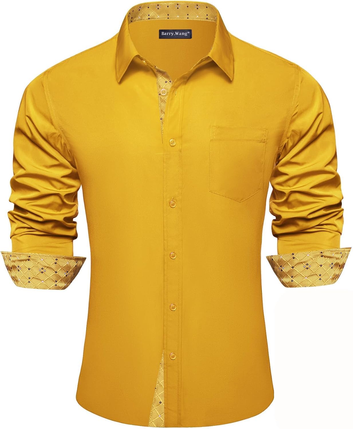 Men's Dress Shirts Checkered Paisley Collar Cuff Contrast Button Down Long Sleeve Formal Casual Shirt Western