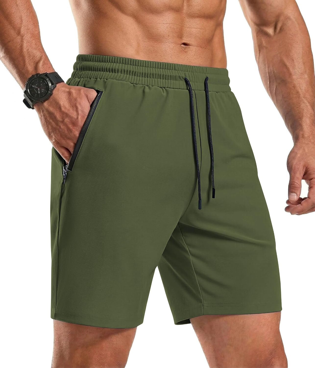 Men's Gym Workout Shorts Quick Dry Athletic Loose-Fit Lightweight Running Shorts with Zipper Pockets