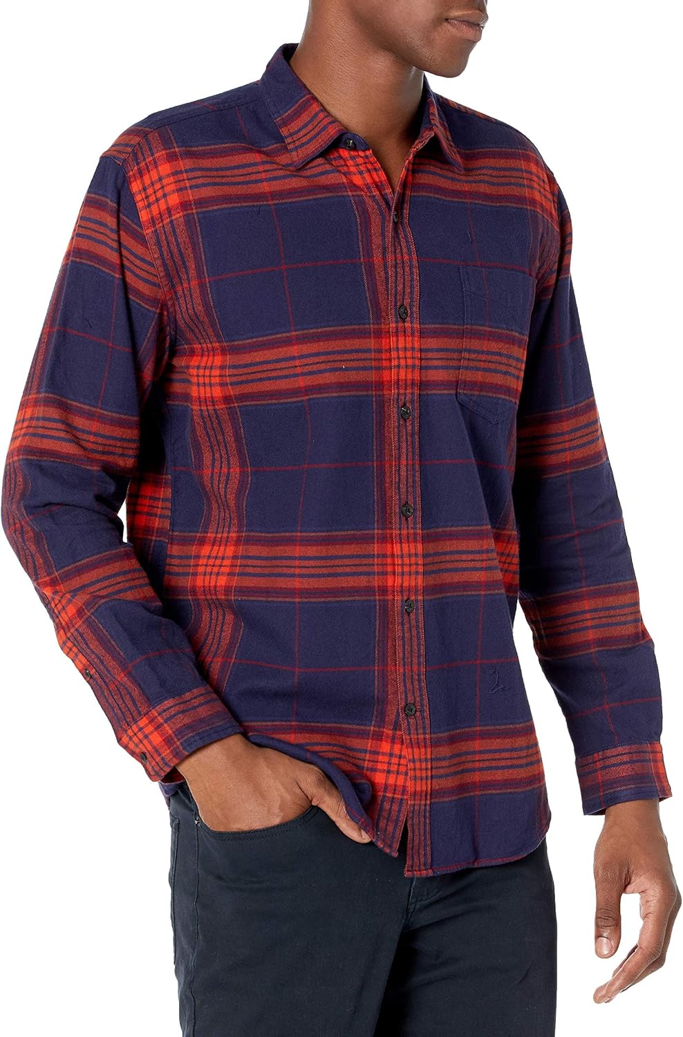Men's Regular Fit Long-Sleeve Flannel Shirt, Soft Brushed Cotton, Lightweight yet Warm