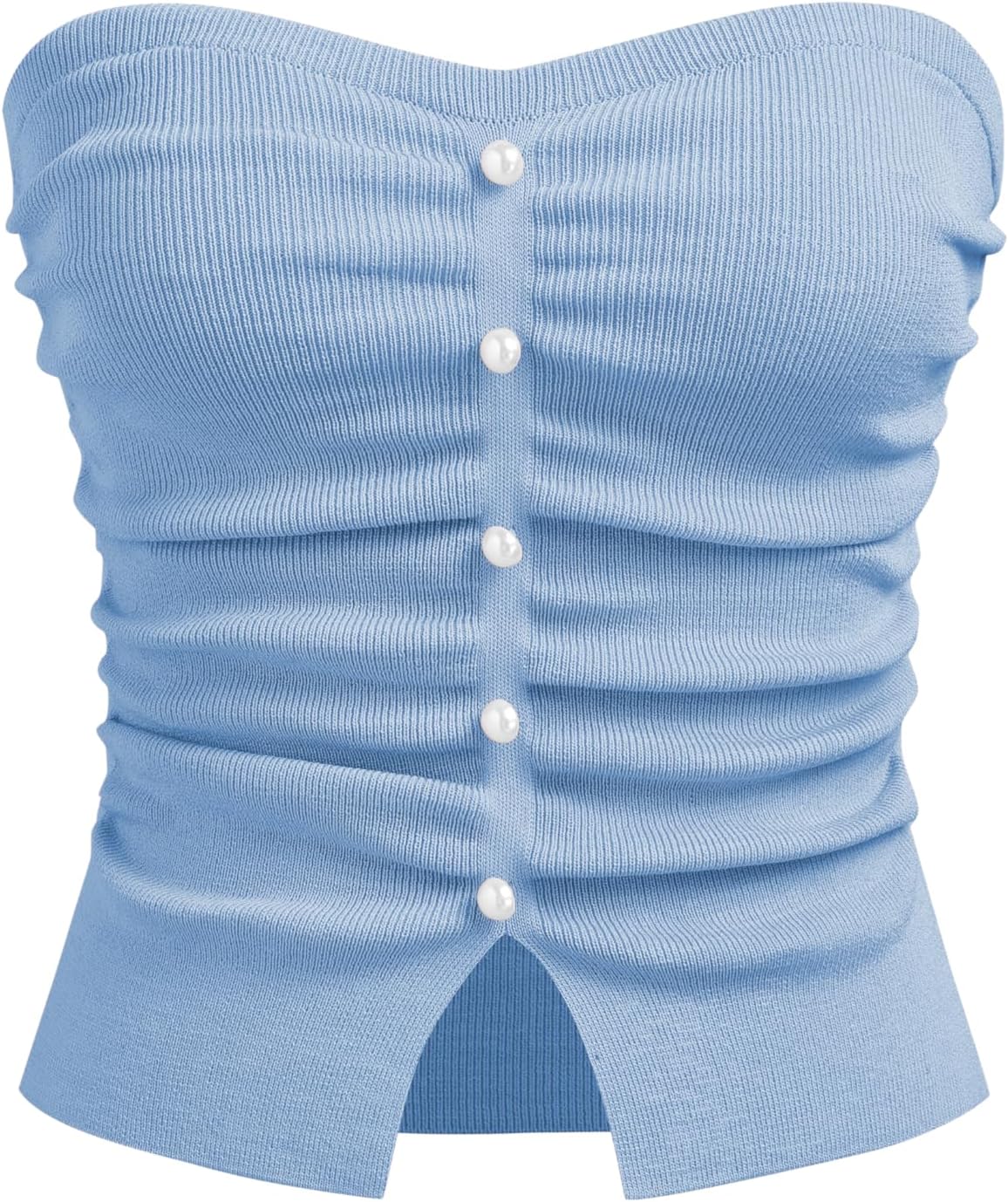 Faux Pearl Tube Tops for Women Crop Knit Split Hem Ruched Going Out Tops Cute Summer Outfits Y2K