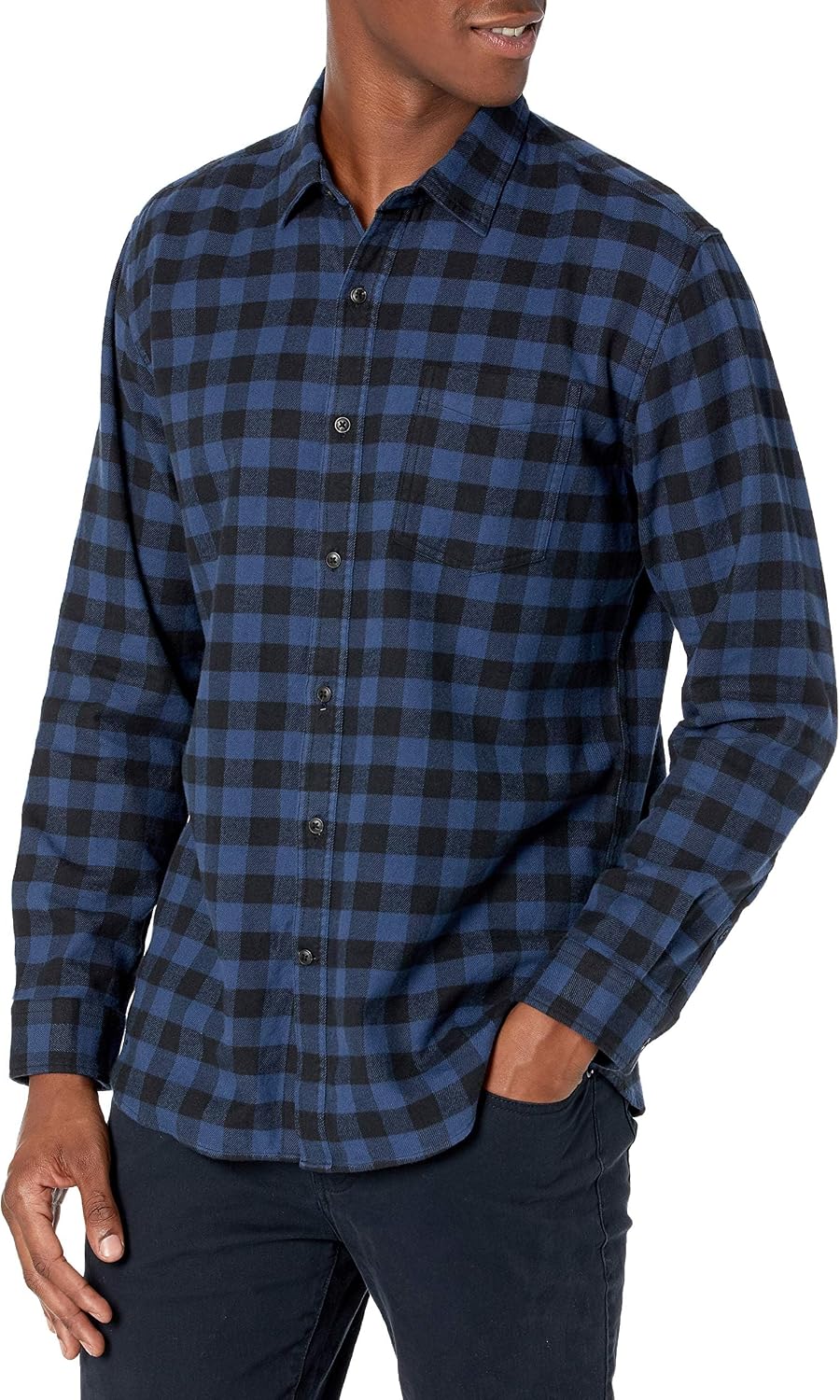 Men's Regular Fit Long-Sleeve Flannel Shirt, Soft Brushed Cotton, Lightweight yet Warm