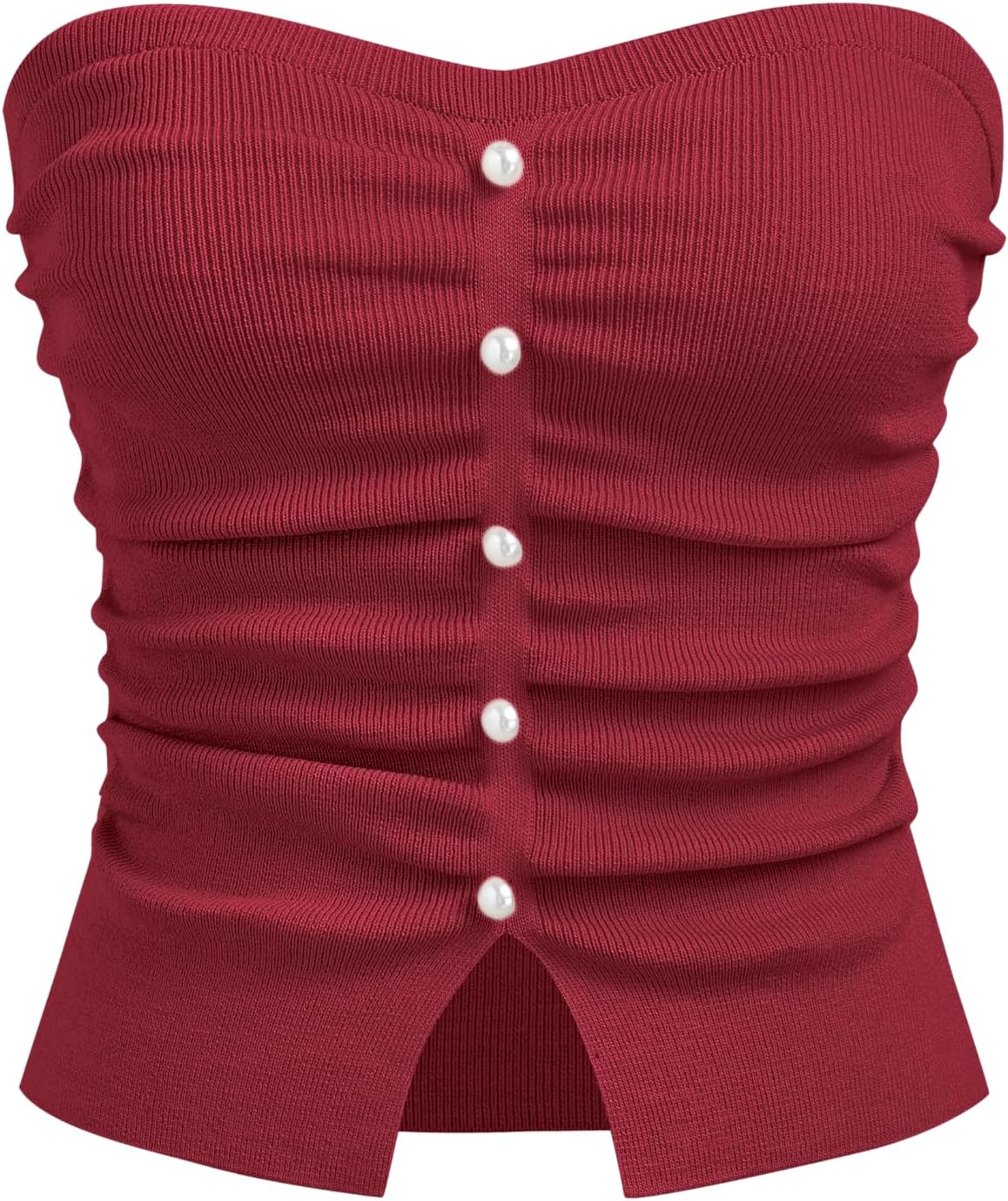 Faux Pearl Tube Tops for Women Crop Knit Split Hem Ruched Going Out Tops Cute Summer Outfits Y2K