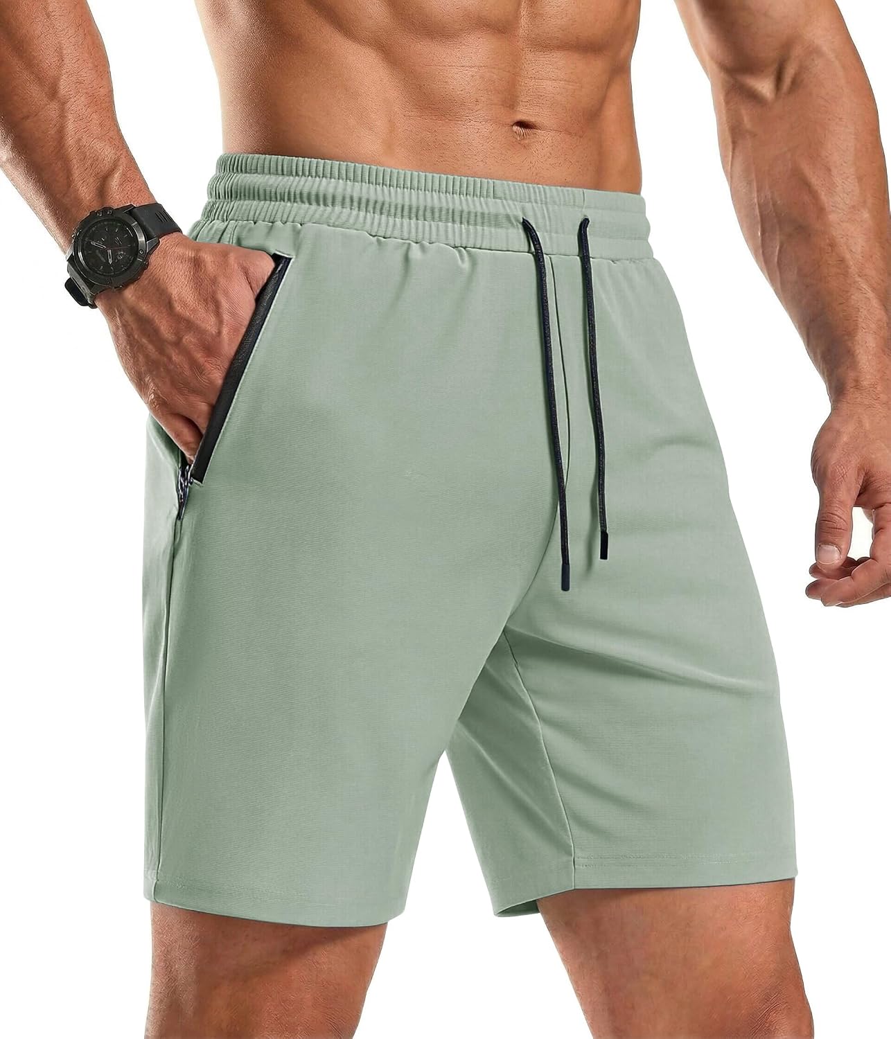 Men's Gym Workout Shorts Quick Dry Athletic Loose-Fit Lightweight Running Shorts with Zipper Pockets