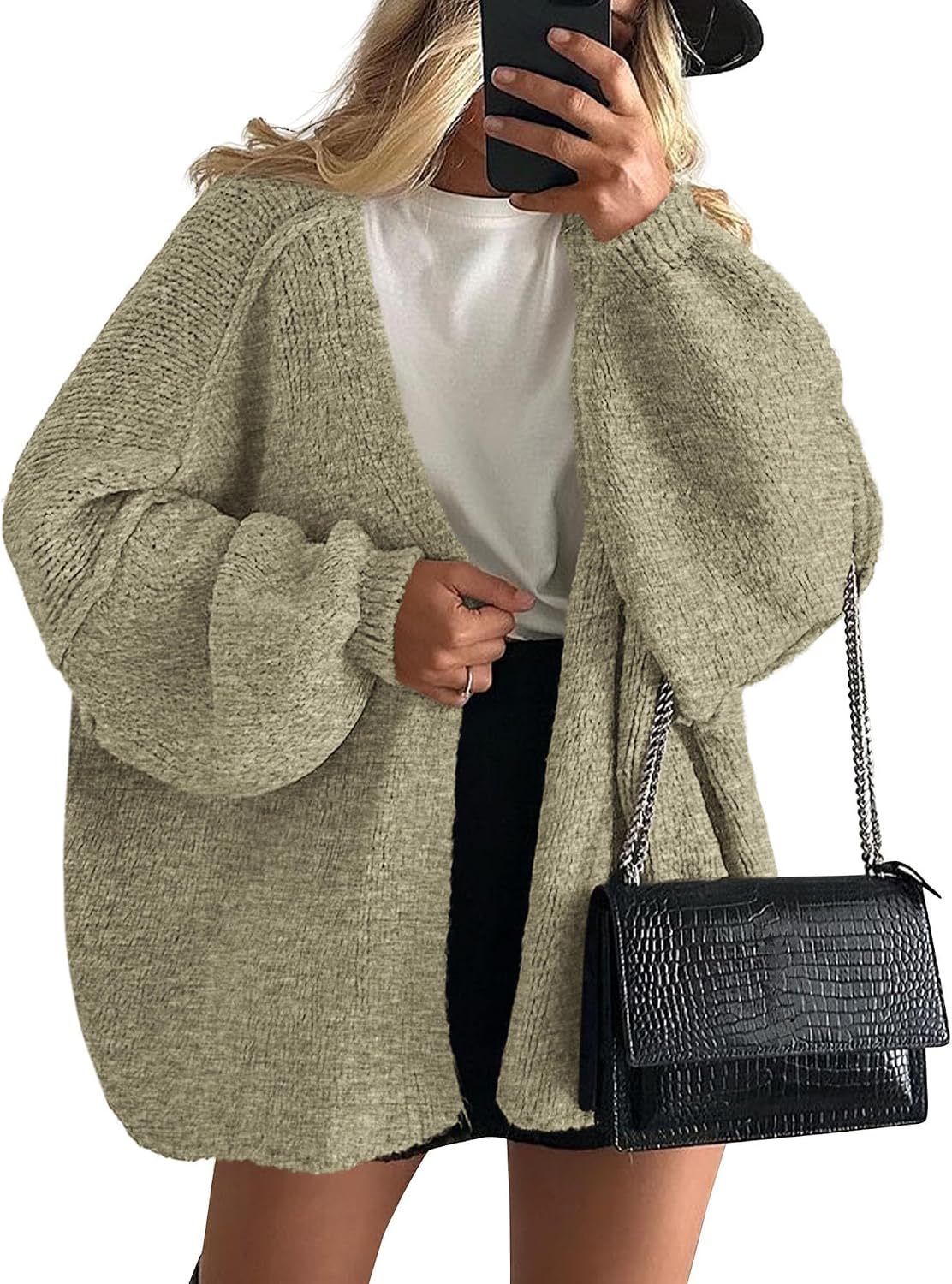 Womens Oversized Cardigan Sweaters 2026 Fall Long Lantern Sleeve Knit Open Front Lightweight Sweater