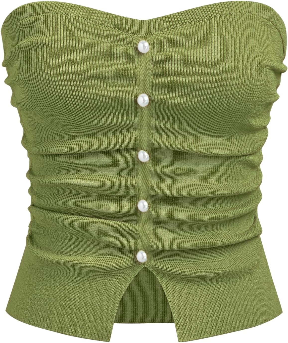 Faux Pearl Tube Tops for Women Crop Knit Split Hem Ruched Going Out Tops Cute Summer Outfits Y2K