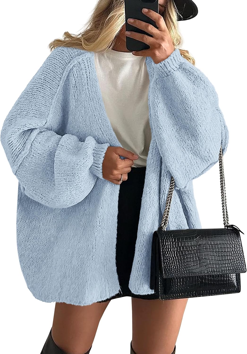 Womens Oversized Cardigan Sweaters 2026 Fall Long Lantern Sleeve Knit Open Front Lightweight Sweater