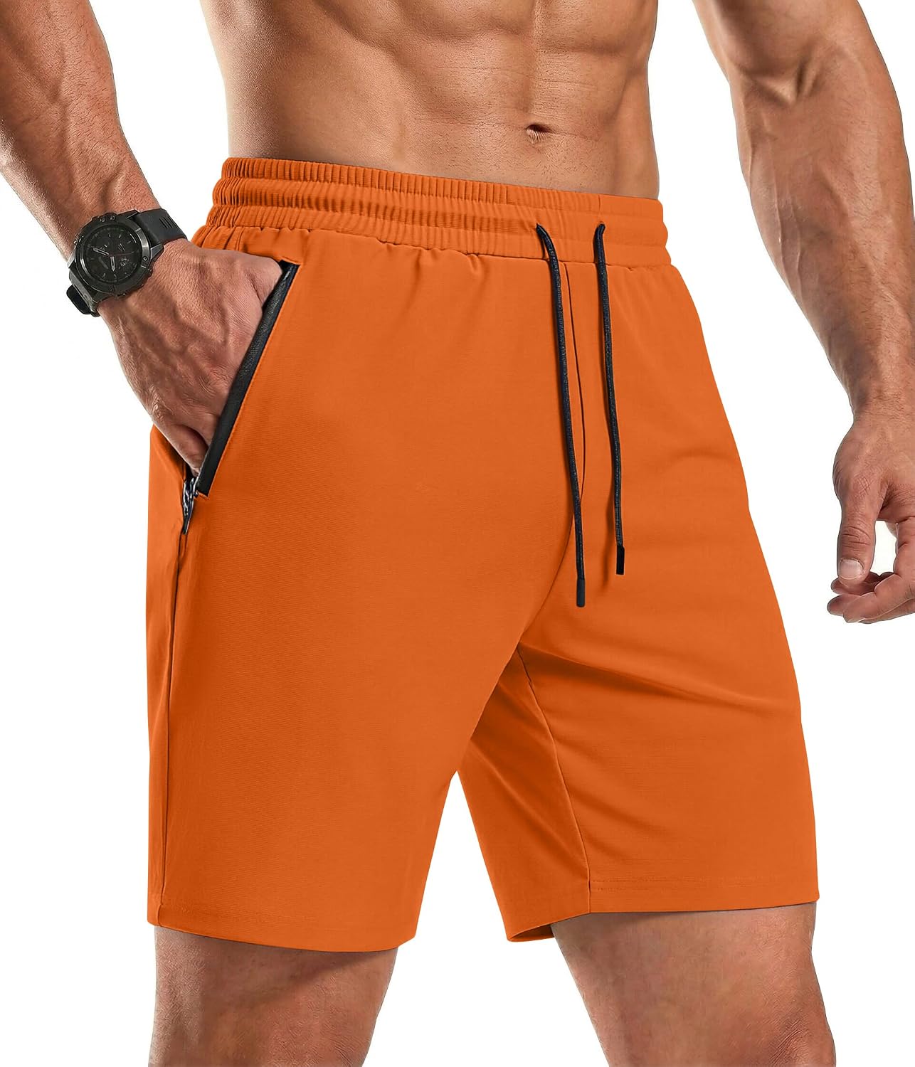 Men's Gym Workout Shorts Quick Dry Athletic Loose-Fit Lightweight Running Shorts with Zipper Pockets