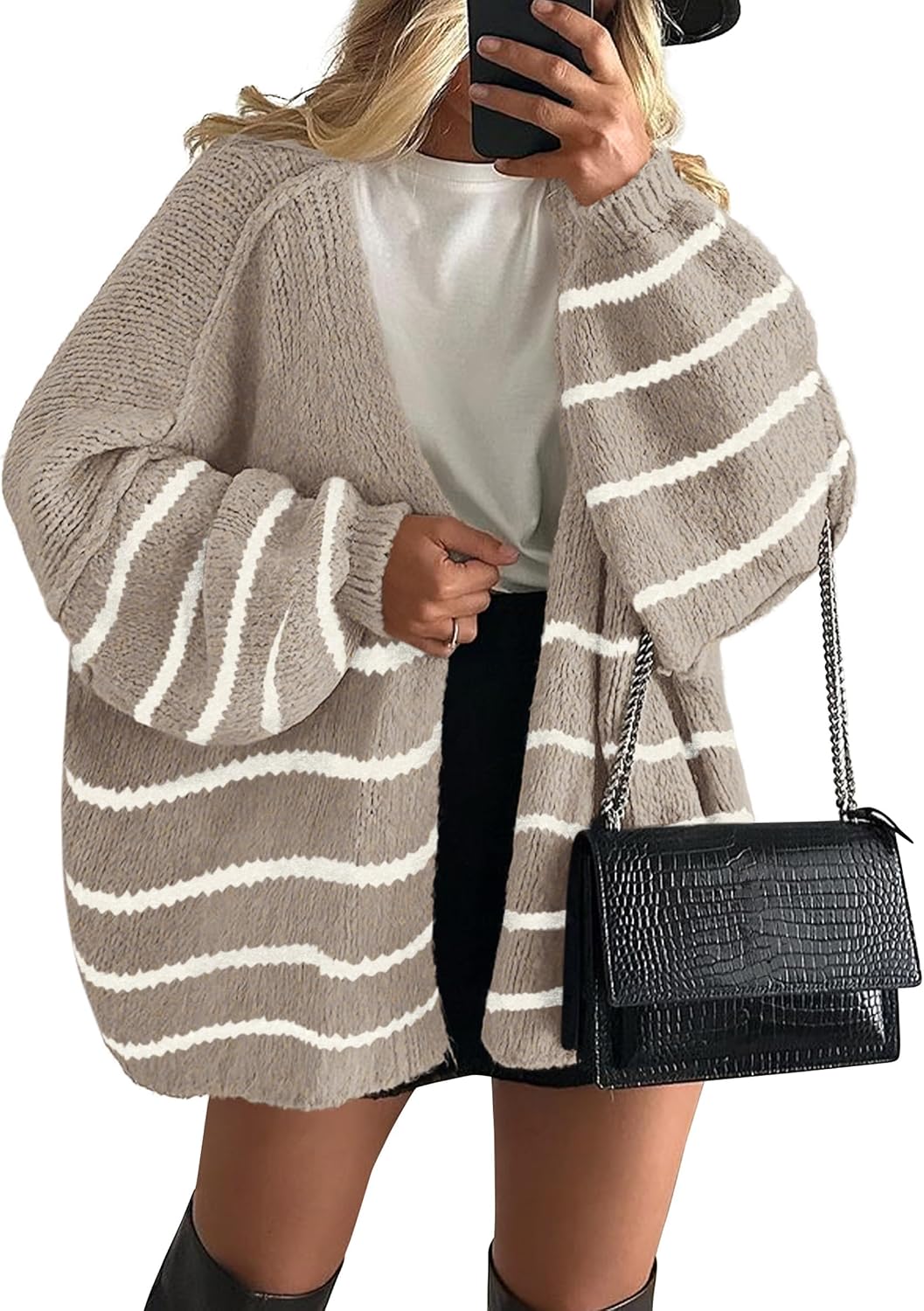 Womens Oversized Cardigan Sweaters 2026 Fall Long Lantern Sleeve Knit Open Front Lightweight Sweater