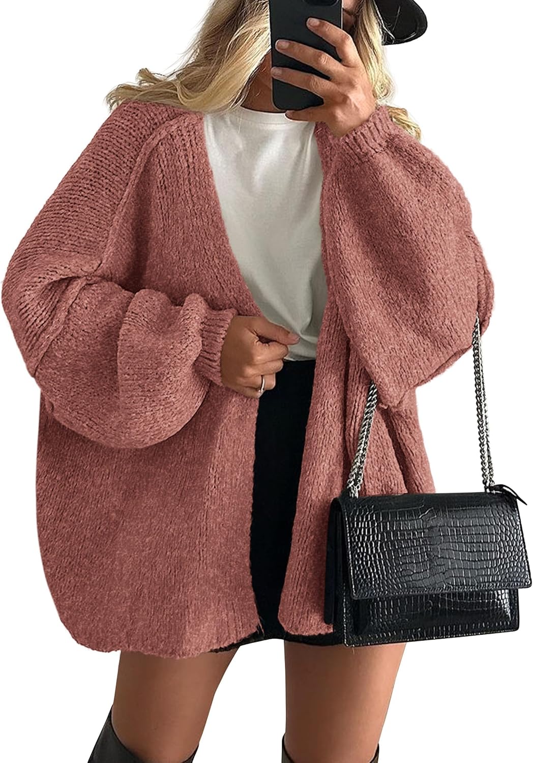 Womens Oversized Cardigan Sweaters 2026 Fall Long Lantern Sleeve Knit Open Front Lightweight Sweater