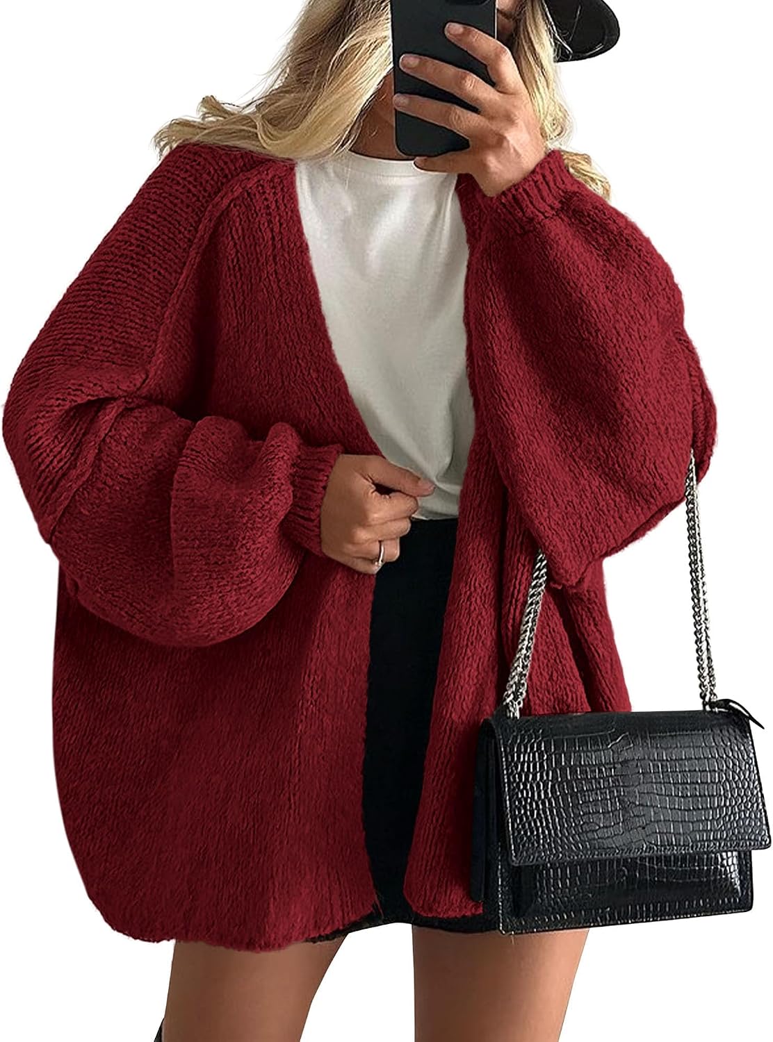 Womens Oversized Cardigan Sweaters 2026 Fall Long Lantern Sleeve Knit Open Front Lightweight Sweater