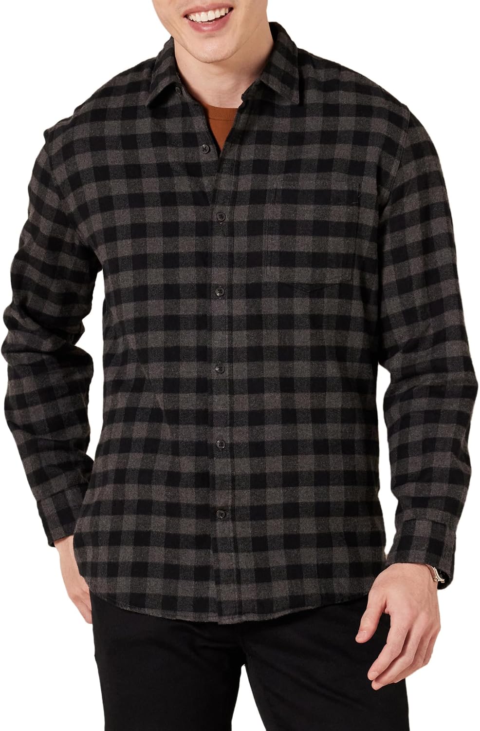 Men's Regular Fit Long-Sleeve Flannel Shirt, Soft Brushed Cotton, Lightweight yet Warm