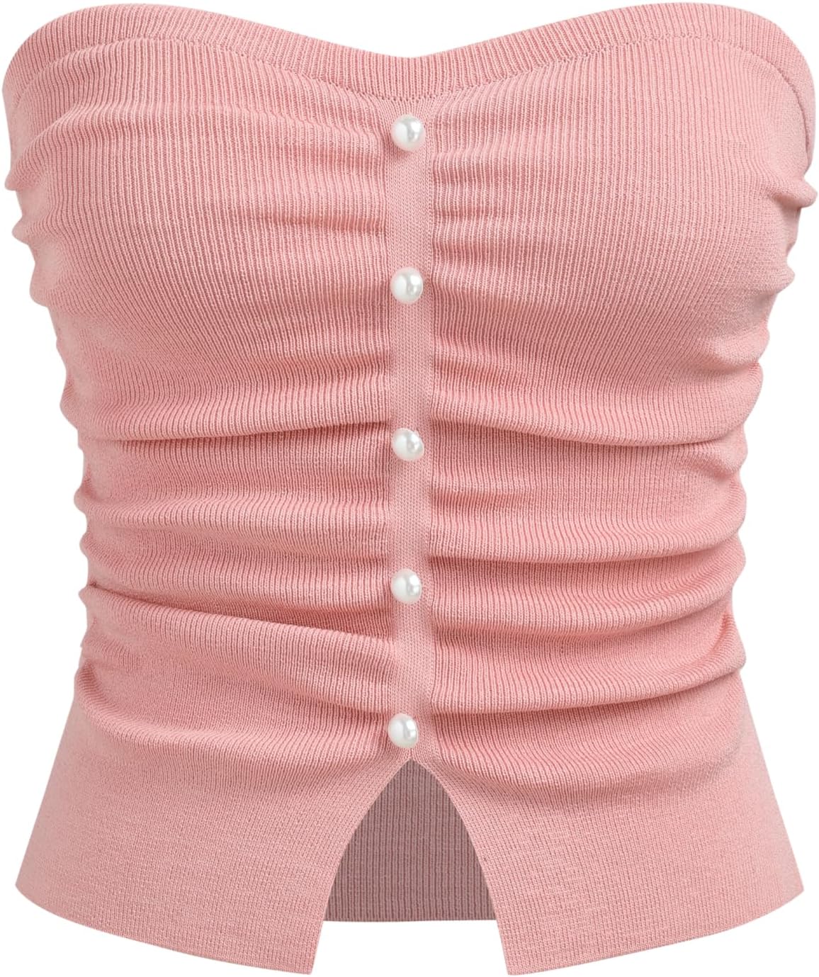 Faux Pearl Tube Tops for Women Crop Knit Split Hem Ruched Going Out Tops Cute Summer Outfits Y2K