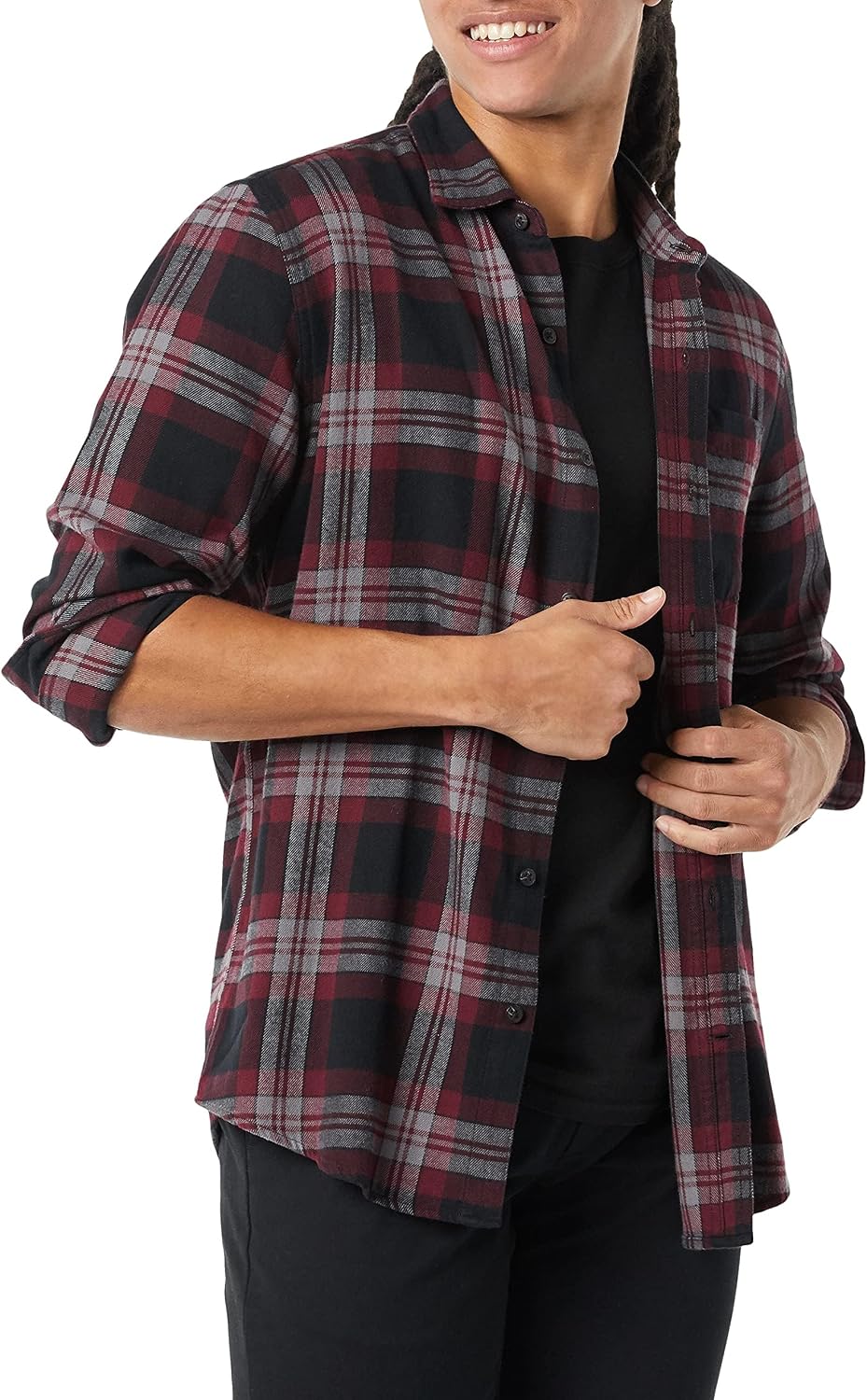 Men's Regular Fit Long-Sleeve Flannel Shirt, Soft Brushed Cotton, Lightweight yet Warm