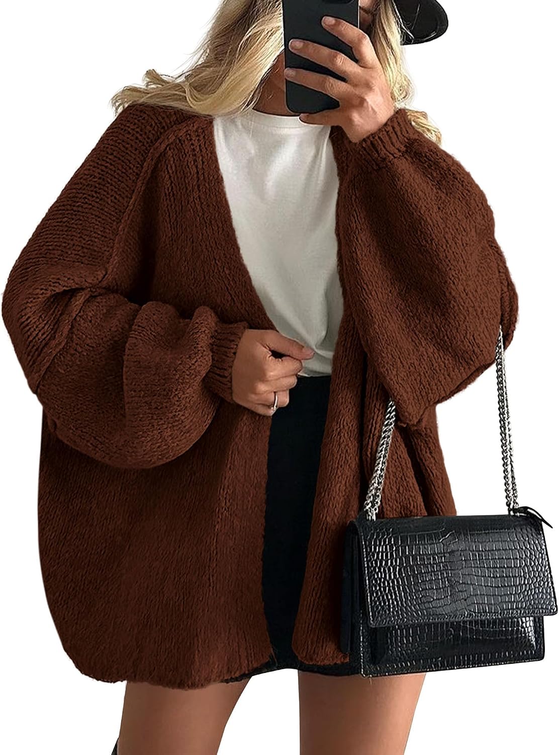 Womens Oversized Cardigan Sweaters 2026 Fall Long Lantern Sleeve Knit Open Front Lightweight Sweater
