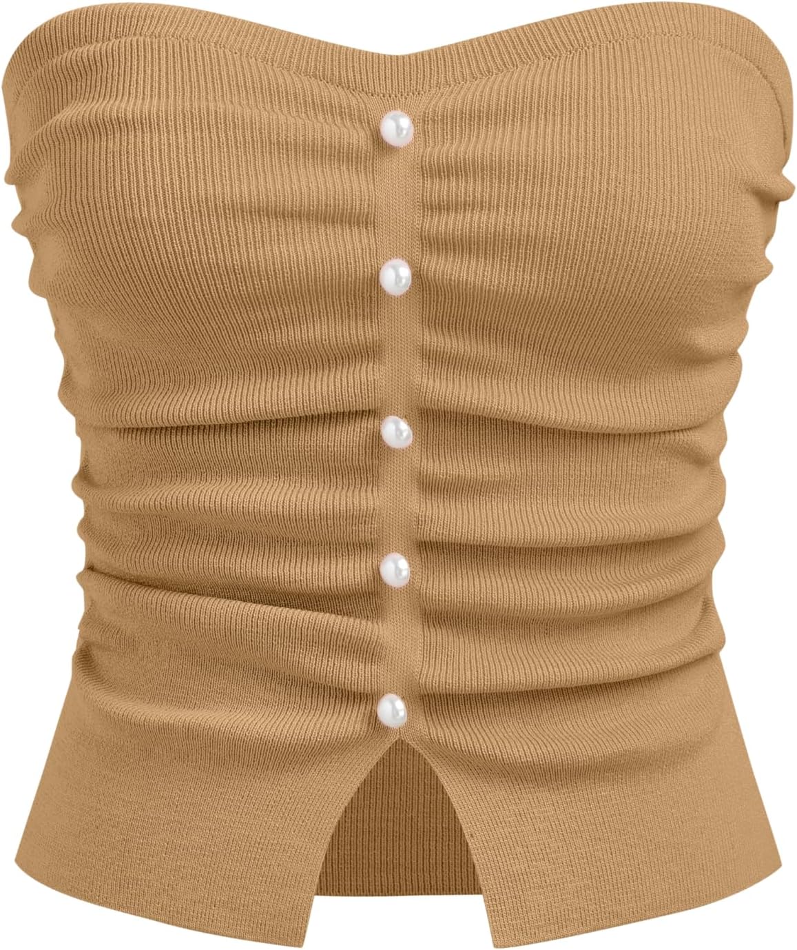 Faux Pearl Tube Tops for Women Crop Knit Split Hem Ruched Going Out Tops Cute Summer Outfits Y2K