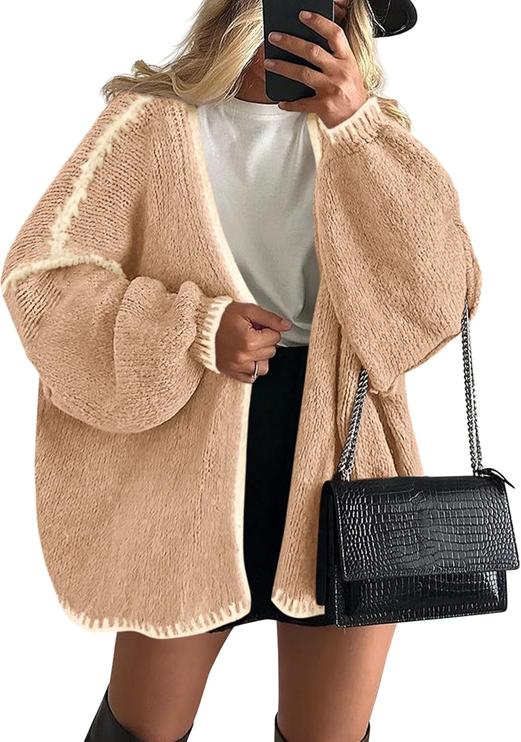 Womens Oversized Cardigan Sweaters 2026 Fall Long Lantern Sleeve Knit Open Front Lightweight Sweater