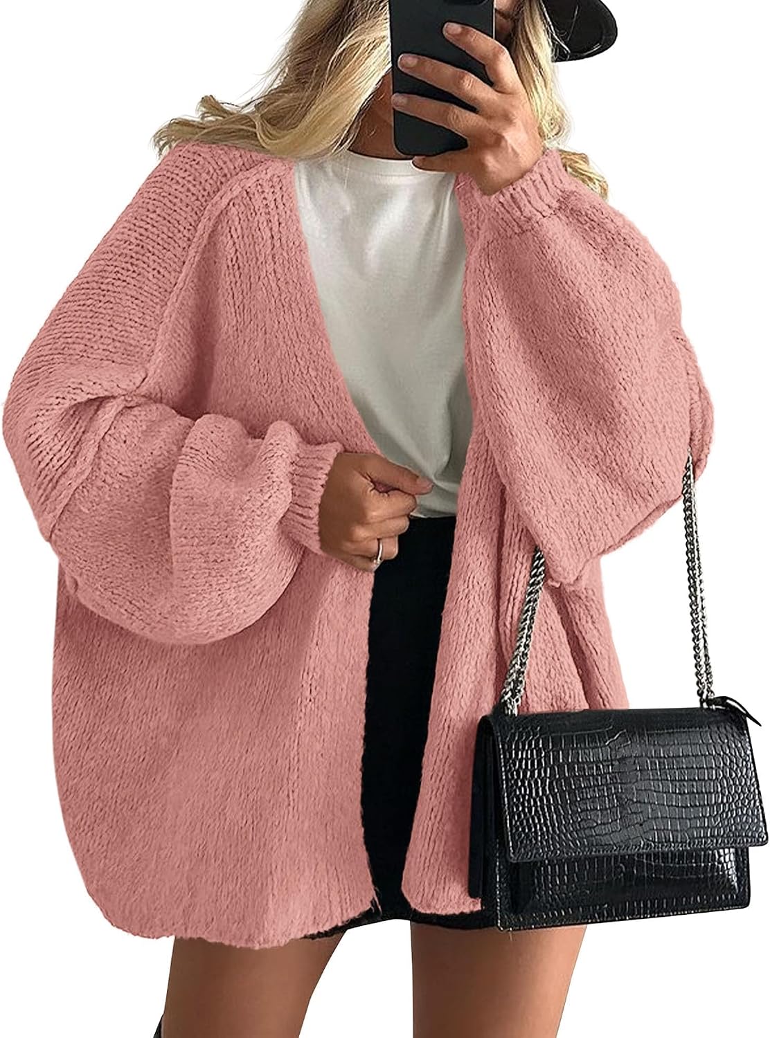 Womens Oversized Cardigan Sweaters 2026 Fall Long Lantern Sleeve Knit Open Front Lightweight Sweater