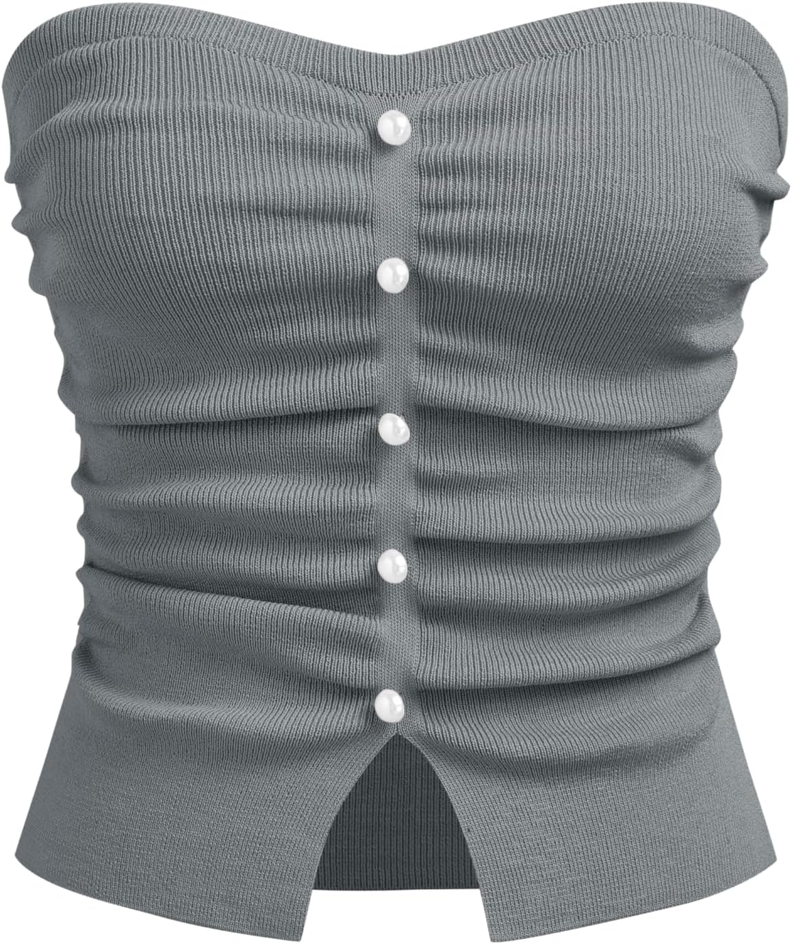 Faux Pearl Tube Tops for Women Crop Knit Split Hem Ruched Going Out Tops Cute Summer Outfits Y2K