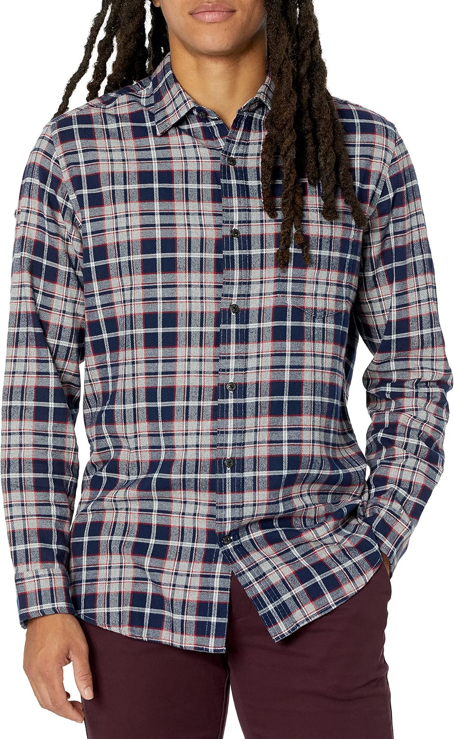 Men's Regular Fit Long-Sleeve Flannel Shirt, Soft Brushed Cotton, Lightweight yet Warm