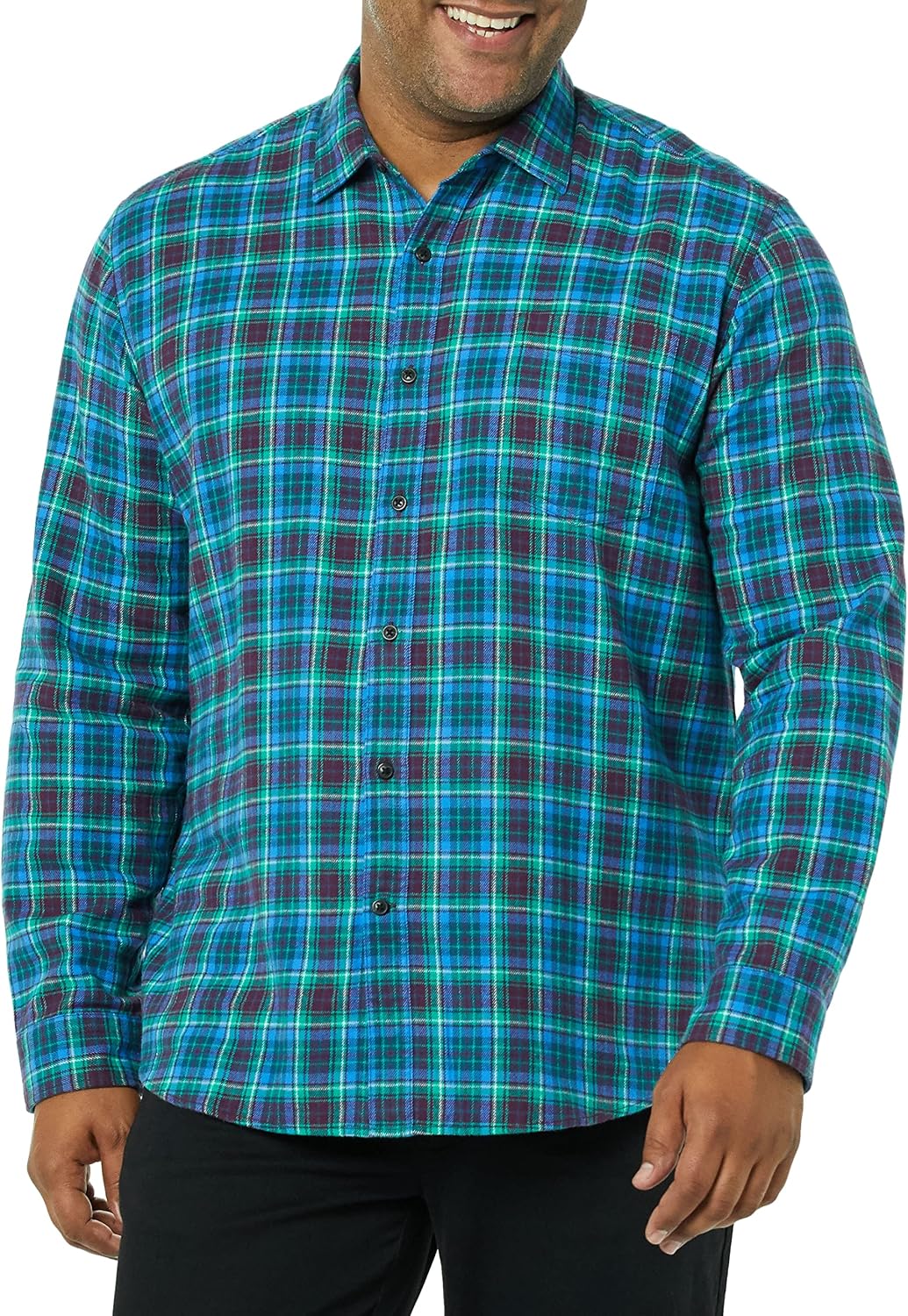 Men's Regular Fit Long-Sleeve Flannel Shirt, Soft Brushed Cotton, Lightweight yet Warm