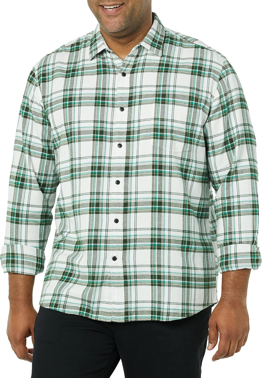 Men's Regular Fit Long-Sleeve Flannel Shirt, Soft Brushed Cotton, Lightweight yet Warm