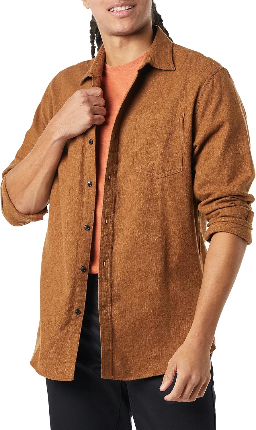 Men's Regular Fit Long-Sleeve Flannel Shirt, Soft Brushed Cotton, Lightweight yet Warm