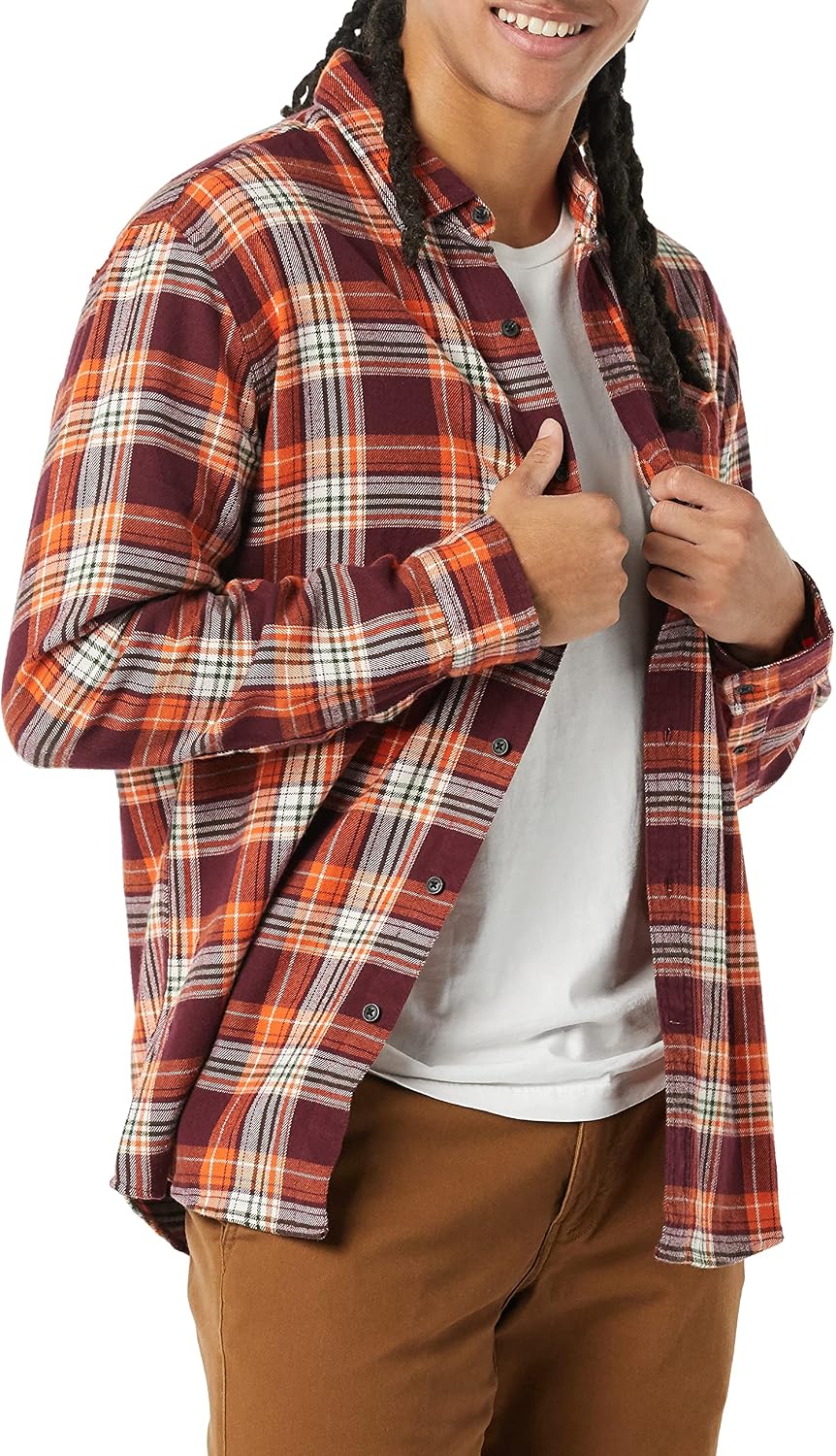 Men's Regular Fit Long-Sleeve Flannel Shirt, Soft Brushed Cotton, Lightweight yet Warm