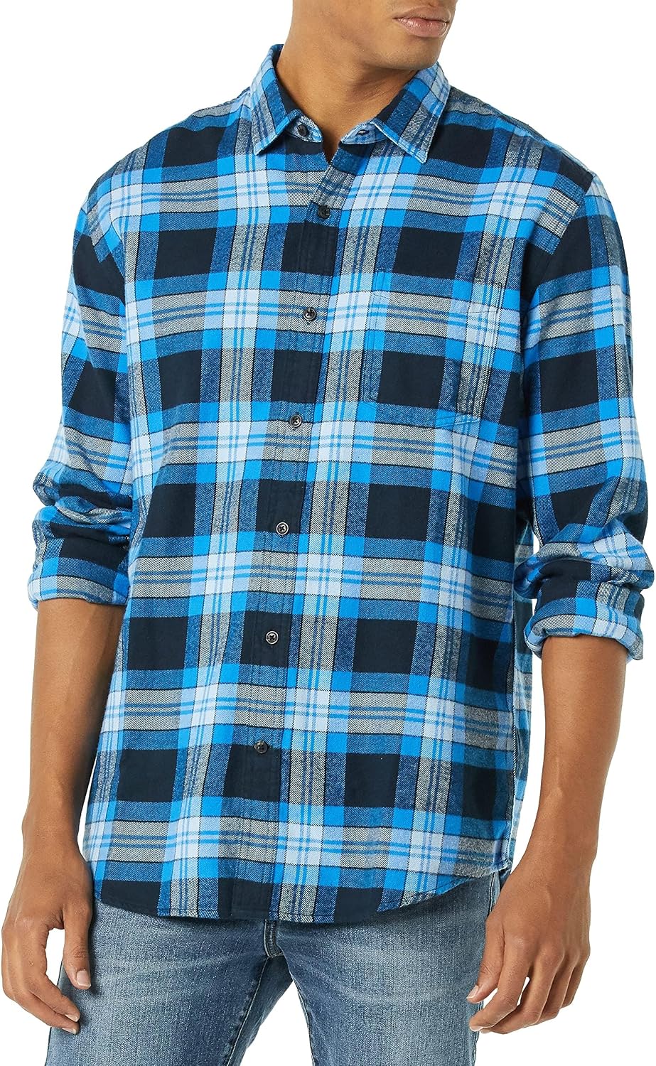 Men's Regular Fit Long-Sleeve Flannel Shirt, Soft Brushed Cotton, Lightweight yet Warm