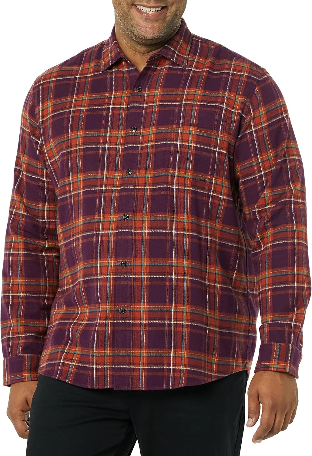 Men's Regular Fit Long-Sleeve Flannel Shirt, Soft Brushed Cotton, Lightweight yet Warm
