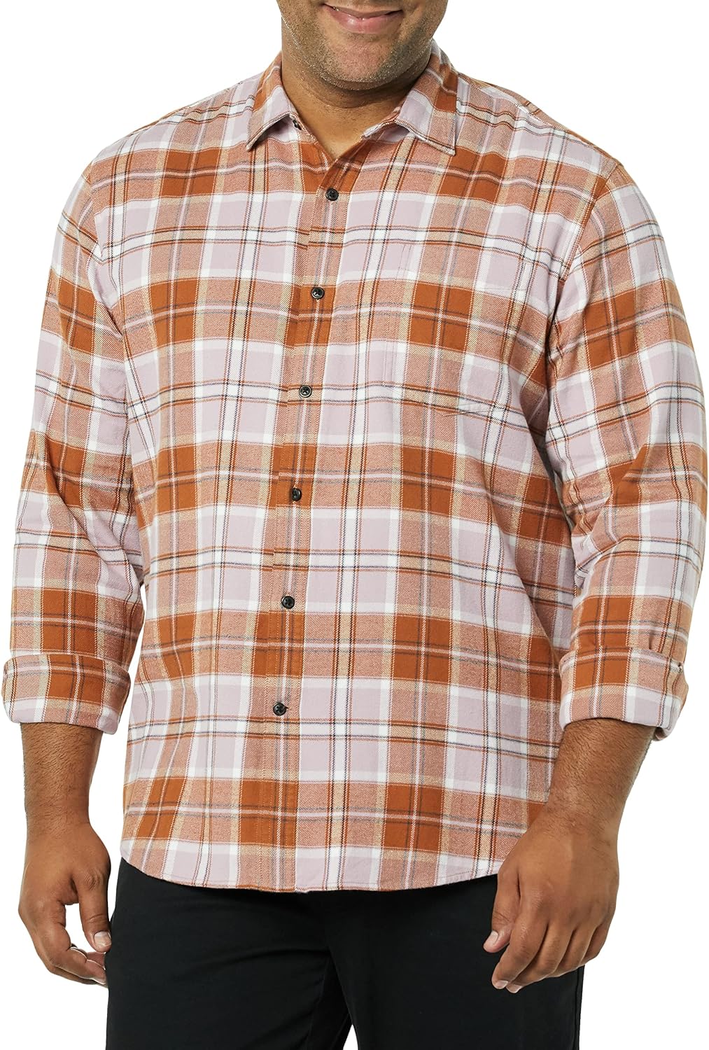 Men's Regular Fit Long-Sleeve Flannel Shirt, Soft Brushed Cotton, Lightweight yet Warm