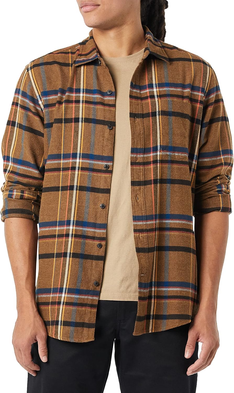 Men's Regular Fit Long-Sleeve Flannel Shirt, Soft Brushed Cotton, Lightweight yet Warm