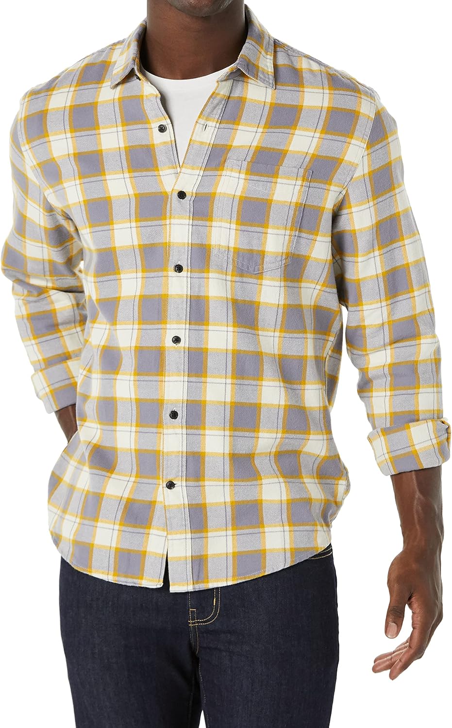 Men's Regular Fit Long-Sleeve Flannel Shirt, Soft Brushed Cotton, Lightweight yet Warm