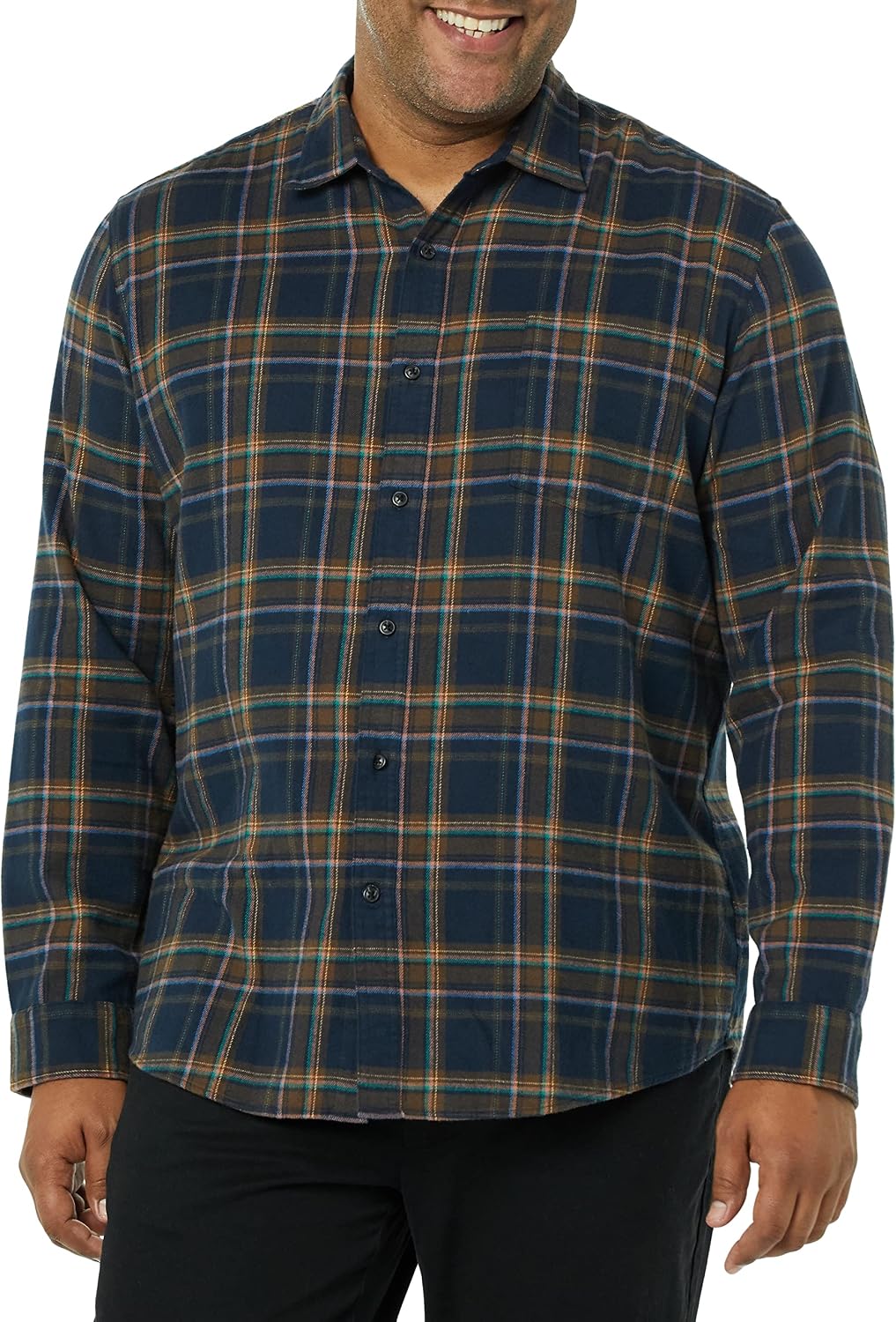 Men's Regular Fit Long-Sleeve Flannel Shirt, Soft Brushed Cotton, Lightweight yet Warm