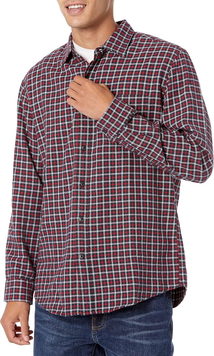 Men's Regular Fit Long-Sleeve Flannel Shirt, Soft Brushed Cotton, Lightweight yet Warm
