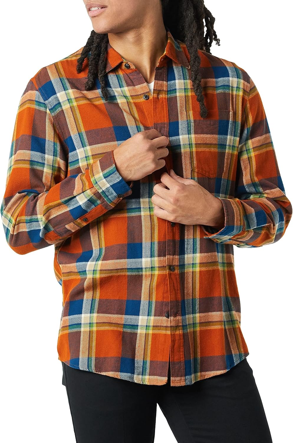 Men's Regular Fit Long-Sleeve Flannel Shirt, Soft Brushed Cotton, Lightweight yet Warm