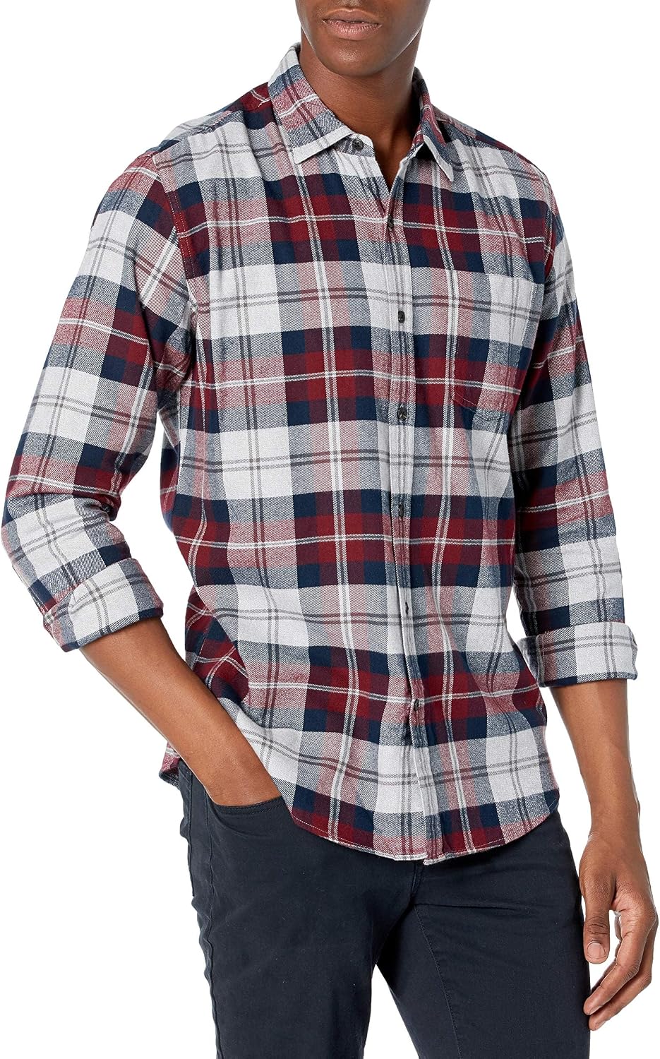 Men's Regular Fit Long-Sleeve Flannel Shirt, Soft Brushed Cotton, Lightweight yet Warm